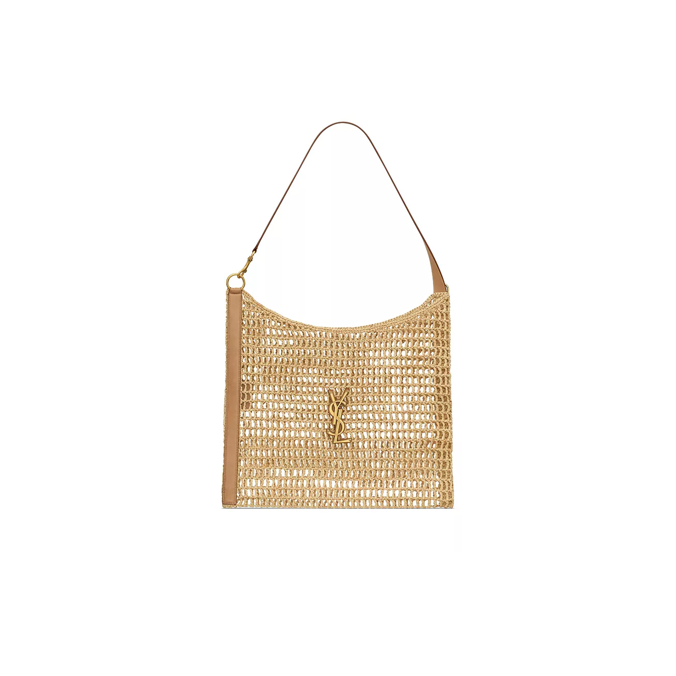 YSL OXALIS RAFFIA CROCHET AND VEGETABLE-TANNED LEATHER HANDBAG 773984GAAEB9718 (46*38*3cm)